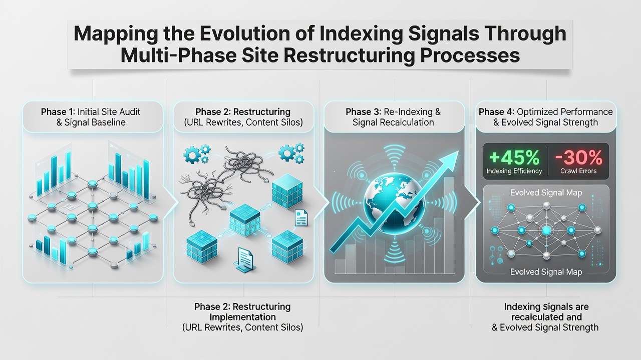 Mapping the Evolution of Indexing Signals Through Multi-Phase Site Restructuring Processes